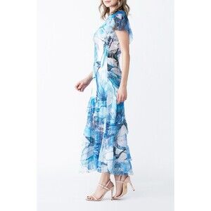 NWT Komarov Floral Flutter Sleeve Charmeuse & Chiffon Dress Medium Wedding Guest